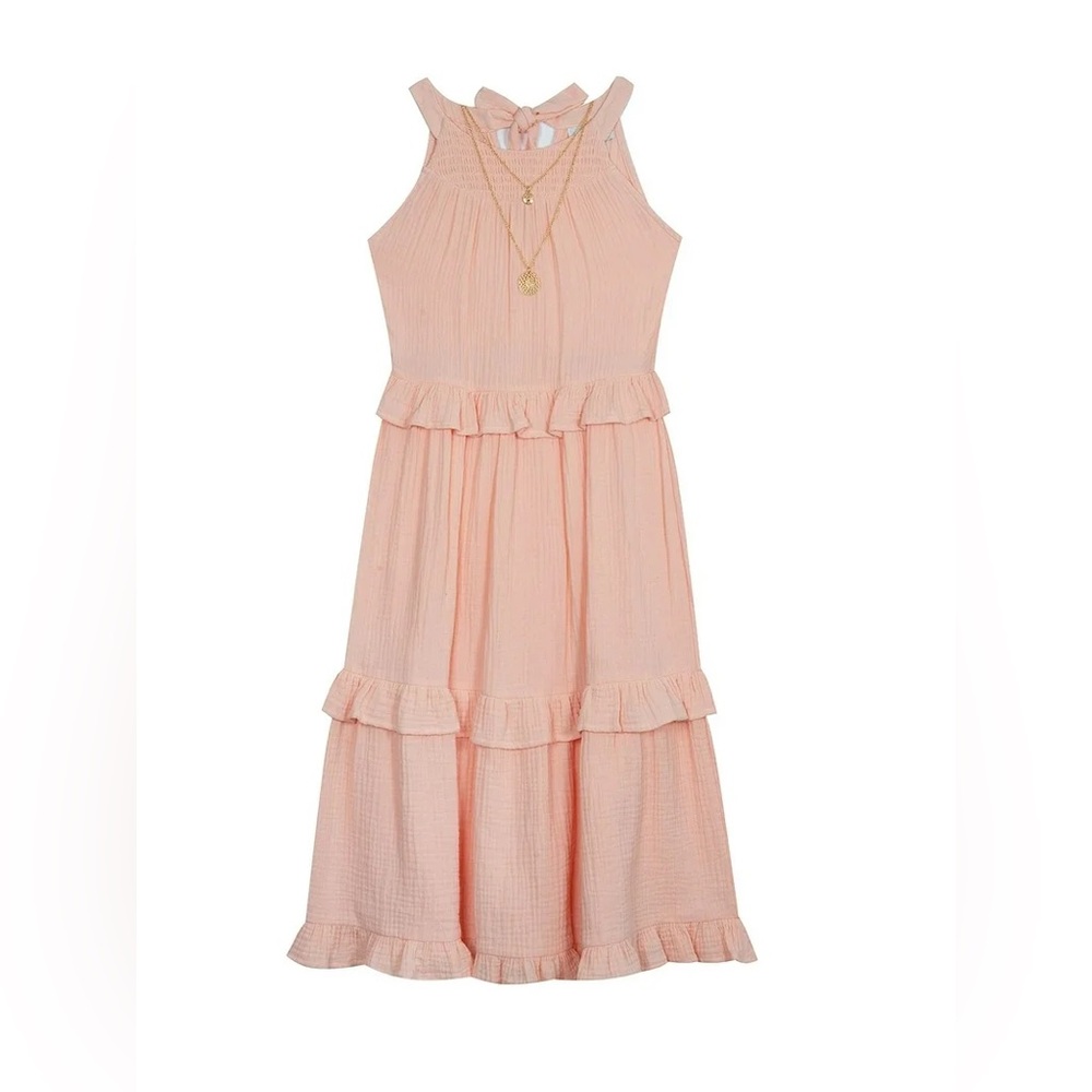 Rare Editions Blush Pink Tiered Ruffle Gauze Maxi Dress size 16 NEW